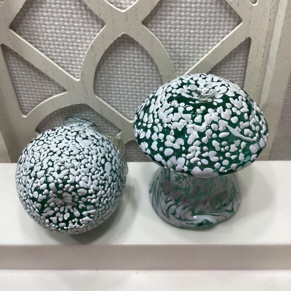 Art Pilgrim Glass Vase & Mini Pitcher Pair Green White Speckled Clear Handle - Picture 5 of 10